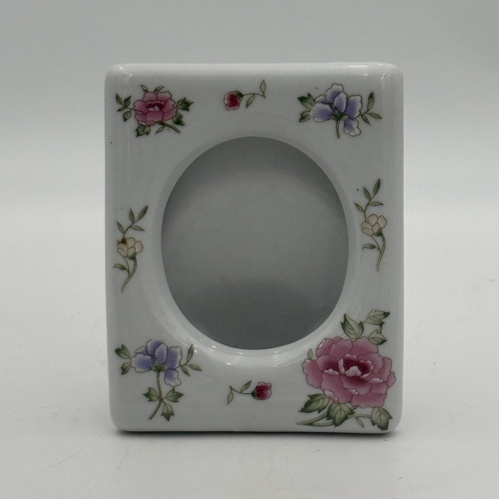 Vintage Floral Ceramic Picture Frame White Porcelain Oval Photo Stand 5x4